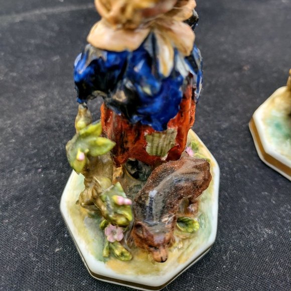 Pair of Volkstedt peasant girl/boy and their dogs figures, Germany c 1900- EUC - Picture 4 of 10